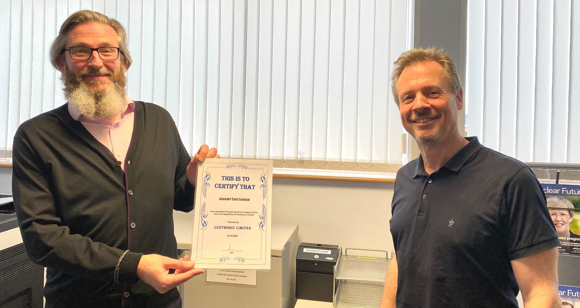 Jeremy Chittenden celebrates 10 years service with Centronic!